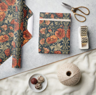 Papier Cadeau Motif Art Nouveau floral Coquelicots de William Mo