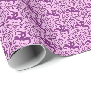 Papier Cadeau Motif Art Nouveau, prune sur orchidée