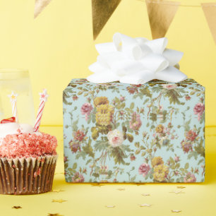 Papier Cadeau Motif artistique de fleurs de rose rose vintage ch