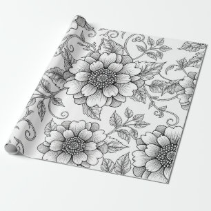 Papier Cadeau Motif artistique élégant en noir et blanc à motif 