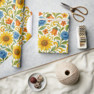 Papier Cadeau Motif artistique floral de feuilles colorées sicil