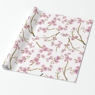 Papier Cadeau Motif assez rose d'aquarelle de fleurs de cerisier