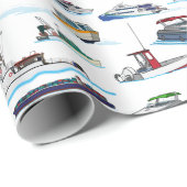 Papier Cadeau Motif au hasard des bateaux et des navires (Coin rond)