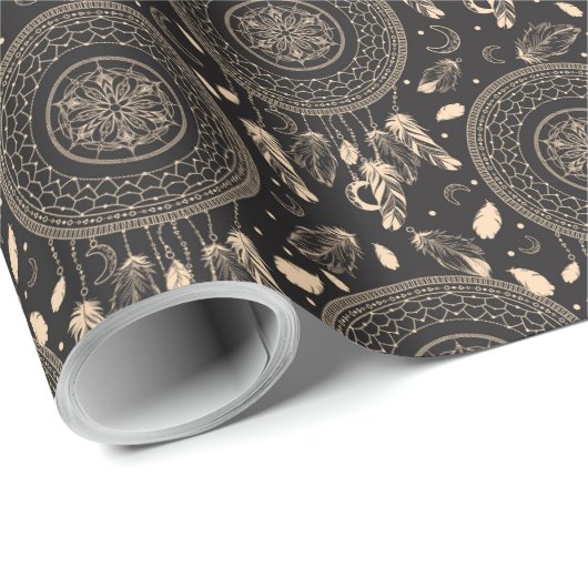 Papier Cadeau Motif autochtone Boho de Dream noir et blanc (Coin rond)