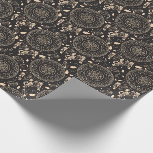 Papier Cadeau Motif autochtone Boho de Dream noir et blanc (Coin)