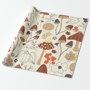 Papier Cadeau Motif automatique sans soudure avec champignons, f