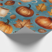 Papier Cadeau Motif Automne sans couture avec Citrouilles, Feuil (Coin)