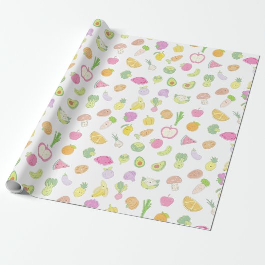 Papier Cadeau Motif aux fruits et légumes cuits pastel (Déroulé)