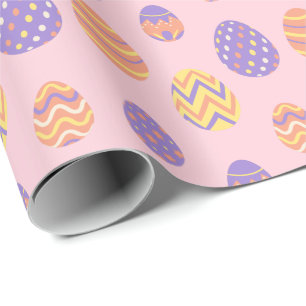 Papier Cadeau Motif aux oeufs de Pâques coloré rose printanier