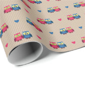 Papier Cadeau Motif avec chouettes amoureuses (Coin rond)