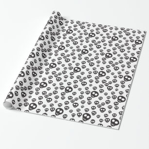 Papier Cadeau Motif avec crâne noir sur blanc