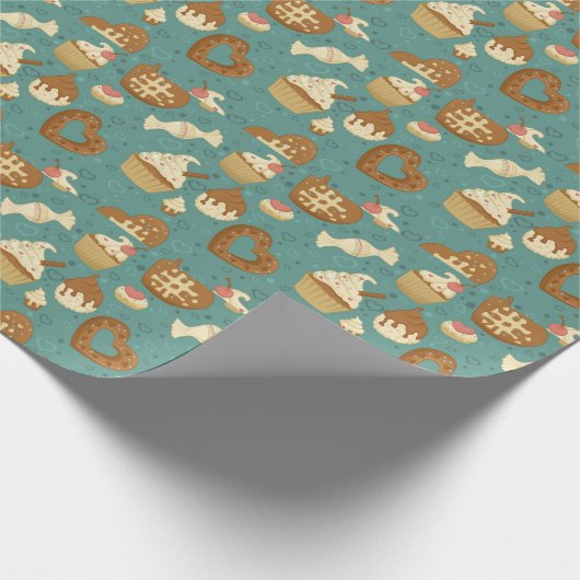 Papier Cadeau Motif avec cupcakes et bonbons (Coin)