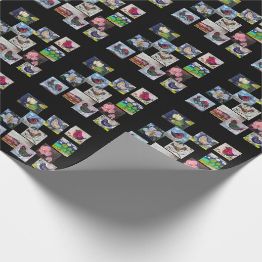 Papier Cadeau Motif avec des oiseaux et des fleurs lancer l'orei (Coin)