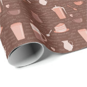 Papier Cadeau Motif avec éléments liés au café (Coin rond)