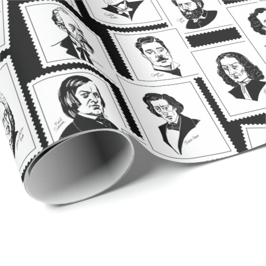 Papier Cadeau Motif avec portraits des plus grands compositeurs (Coin rond)
