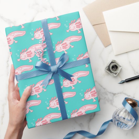 Papier Cadeau Motif Axolotl rose (Cadeaux)