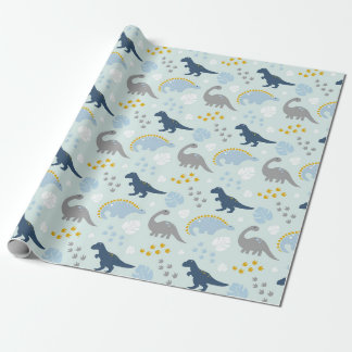 Papier Cadeau Motif Baby shower Blue Cute Dinosaur