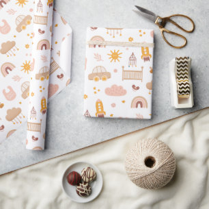 Papier Cadeau Motif bébé mignon pour enfants. Pépinière de jouet