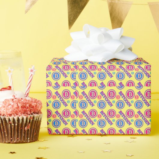 Papier Cadeau Motif Bitcoin coloré (Fête d'anniversaire)