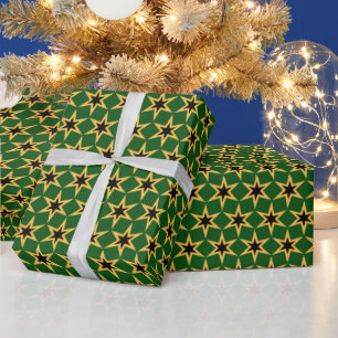 Papier Cadeau Motif Black Gold et Green Star