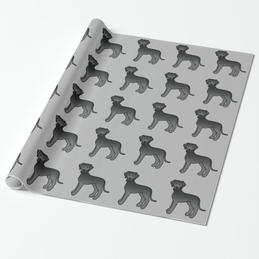Papier Cadeau Motif Black Great Dane Dog Sur Grey (Déroulé)