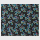 Papier Cadeau Motif Black Light Neon Christmas Bells (Plat)