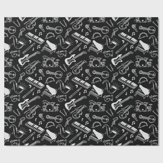 Papier Cadeau Motif Black & White Instruments (Plat)