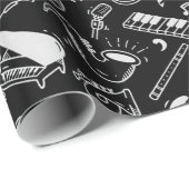 Papier Cadeau Motif Black & White Instruments (Coin rond)