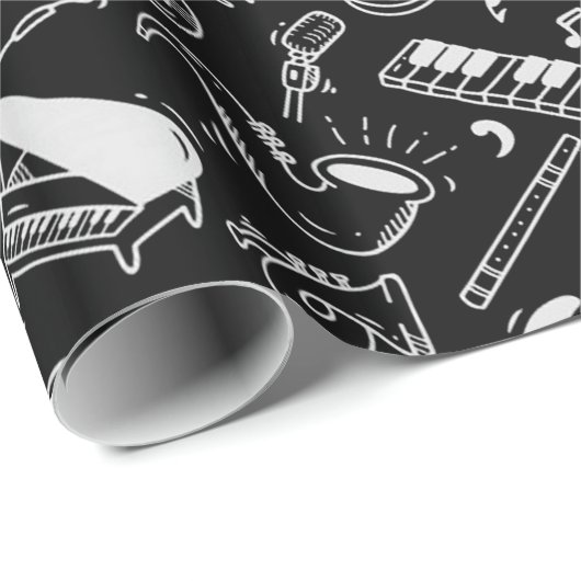 Papier Cadeau Motif Black & White Instruments (Coin rond)