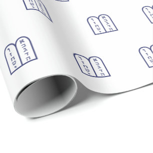 Papier Cadeau Motif blanc bleu marine de la Torah juive Hanoukka