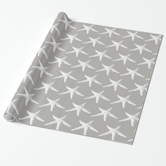 Papier Cadeau Motif blanc côtier d'étoiles de mer (Déroulé)