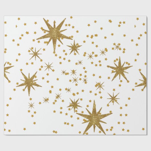 Papier Cadeau Motif blanc étoile d'or moderne Noël (Plat)