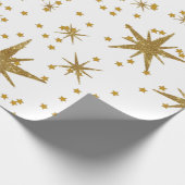 Papier Cadeau Motif blanc étoile d'or moderne Noël (Coin)
