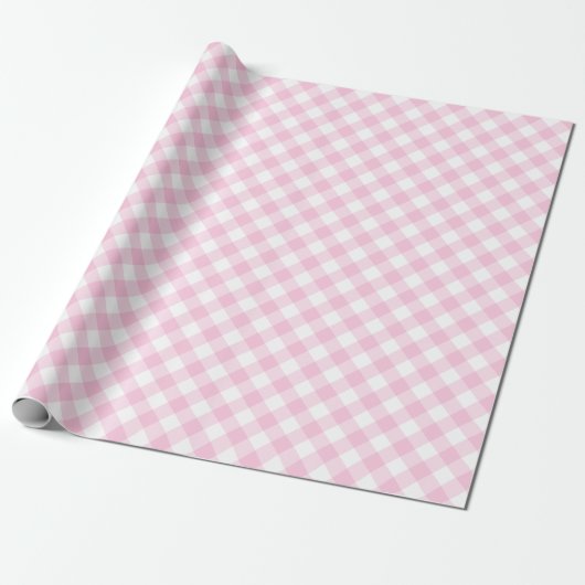 Papier Cadeau Motif blanc rose En vichy plaid (Déroulé)
