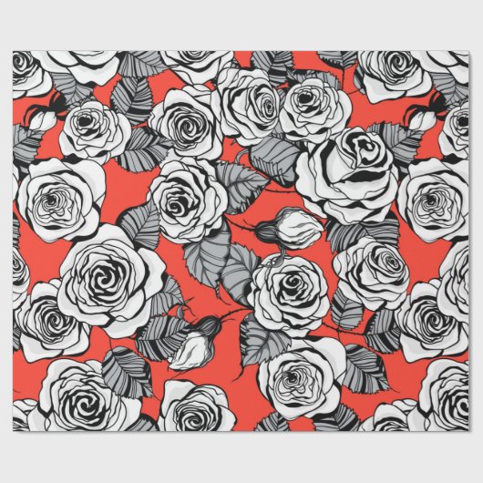 Papier Cadeau Motif blanc roses (Plat)