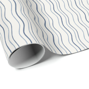 Papier Cadeau Motif bleu à rayures ondulées minimales côtières