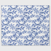 Papier Cadeau Motif bleu blanc à feuilles florales (Plat)