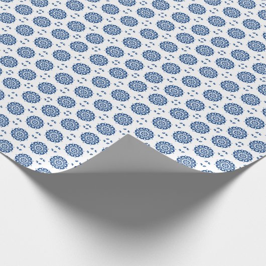 Papier Cadeau Motif bleu classique à fleurs blanches (Coin)