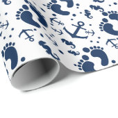 Papier Cadeau Motif bleu de bébé nautique (Coin rond)