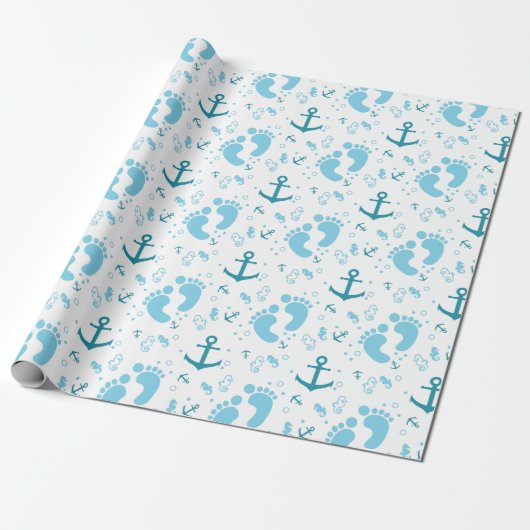 Papier Cadeau Motif bleu de bébé nautique (Déroulé)