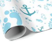 Papier Cadeau Motif bleu de bébé nautique (Coin rond)