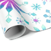 Papier Cadeau Motif bleu de flocon de neige de rose de vacances (Coin rond)