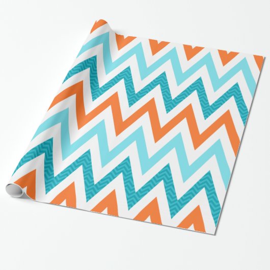 Papier Cadeau Motif bleu de zigzag d'Aqua orange moderne de (Déroulé)