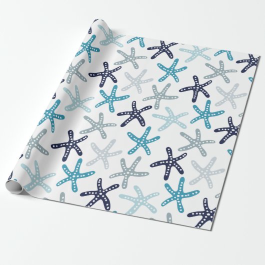 Papier Cadeau Motif bleu d'étoiles de mer (Déroulé)