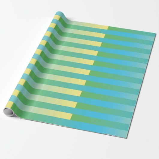 Papier Cadeau Motif bleu jaune vert rayé (Déroulé)