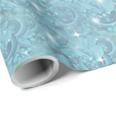 Papier Cadeau Motif bleu soyeux et étincelles blanches (Coin rond)