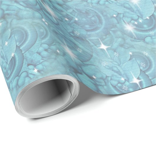 Papier Cadeau Motif bleu soyeux et étincelles blanches (Coin rond)