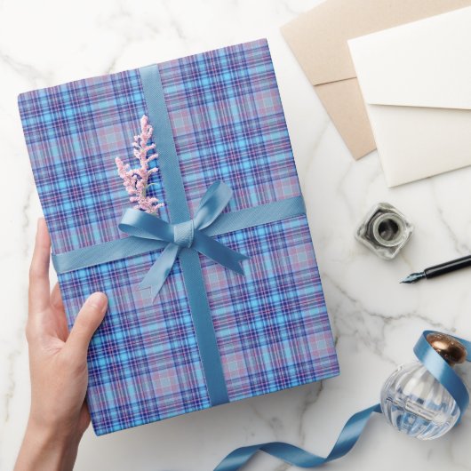 Papier Cadeau Motif bleu Tartan Plaid En vichy (Cadeaux)