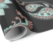 Papier Cadeau Motif Blue & Red Vintage Paisley (Coin rond)