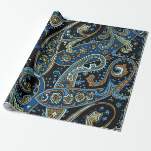 Papier Cadeau Motif Blue Vintage Paisley